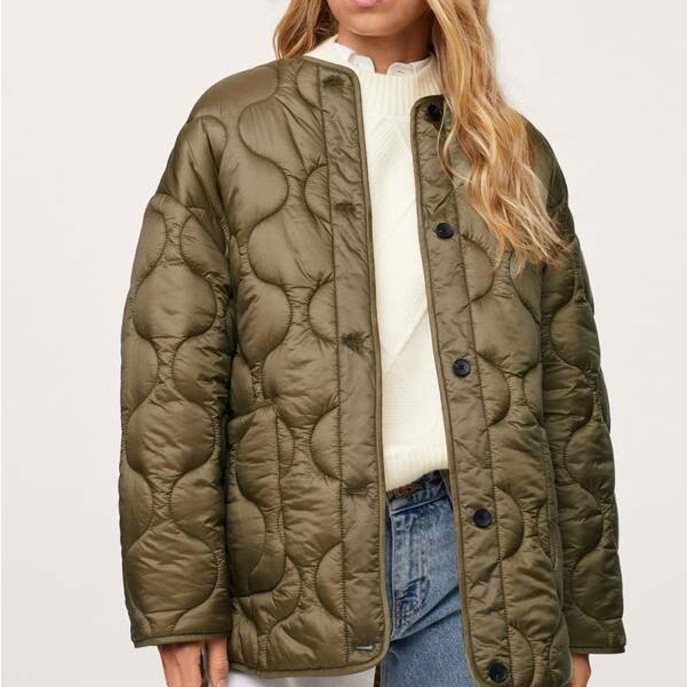 Mango Olive Green Quilted Puffer Jacket